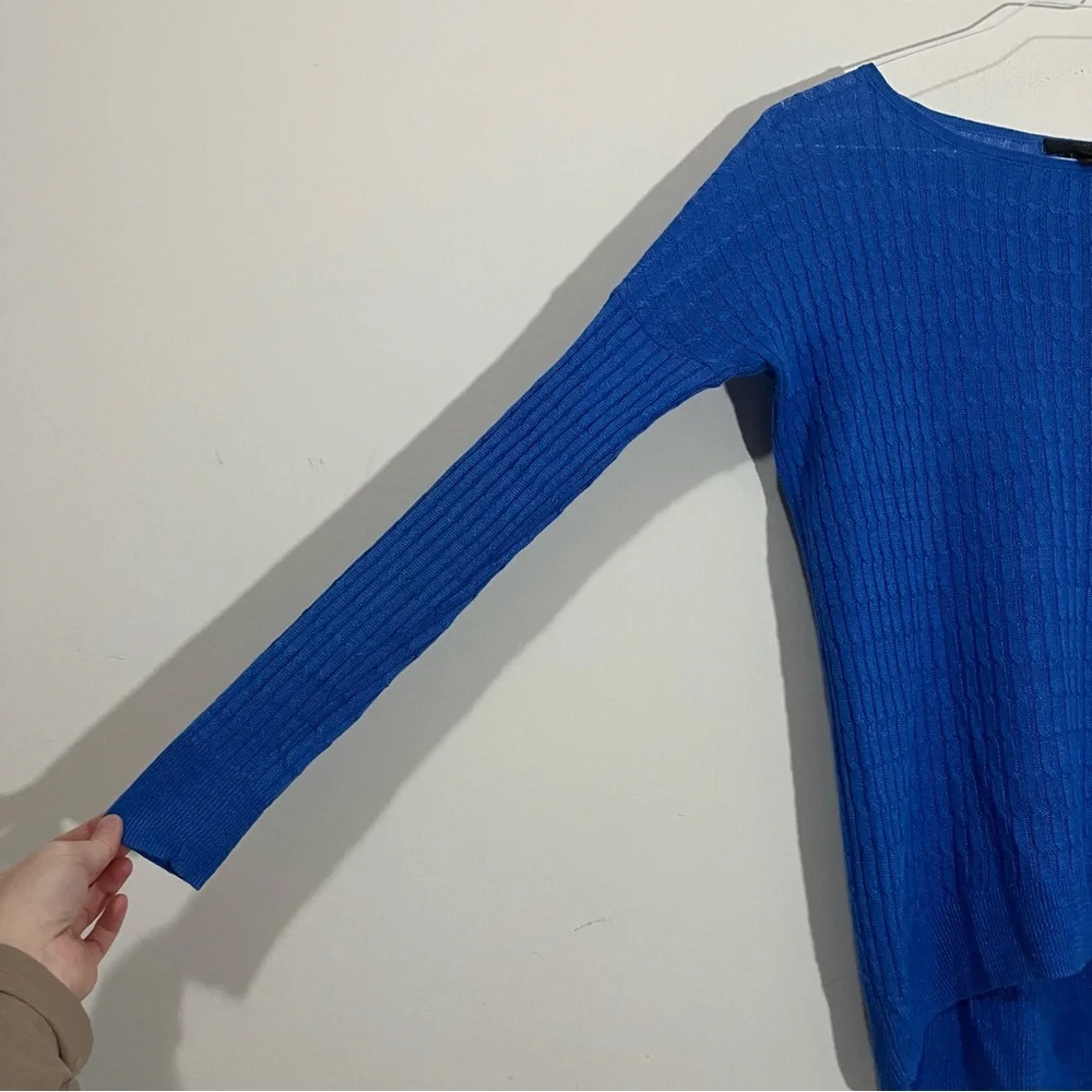 J. Crew 100% Linen Cable Open Knit Sweater XXS Royal Blue Lightweight Preppy